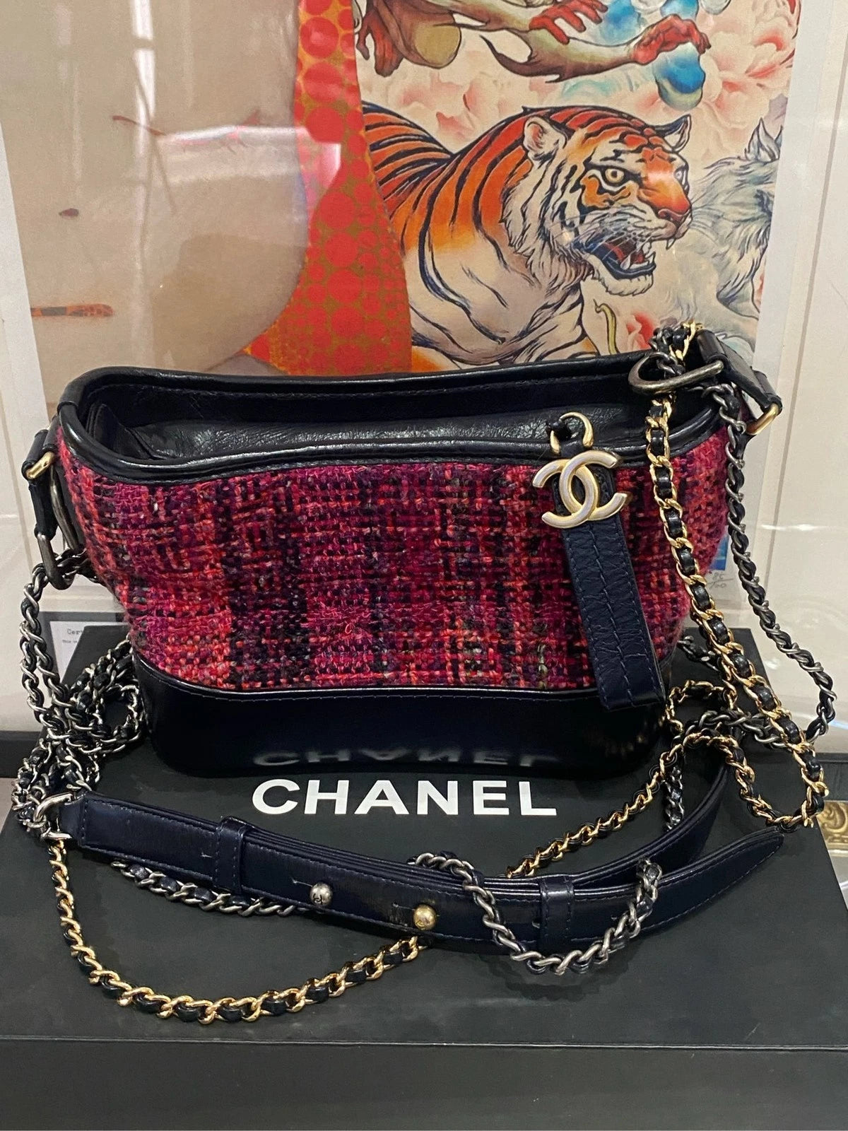 CHANEL Limited Tweed Woven Small Shoulder Bag Black Pink Women