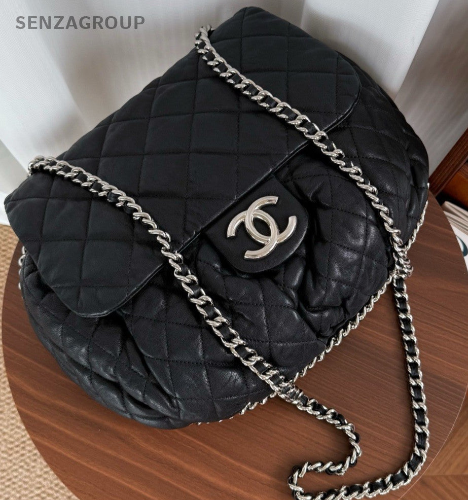 CHANEL Chain Around Shoulder bag Black silver Calfskin