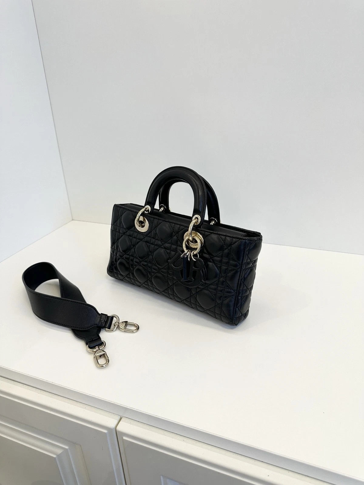 Dior Lady Dior Black Crossbody Handbag Excellent