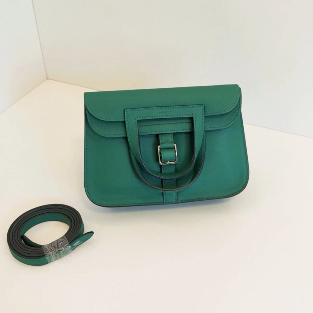 Hermès Halzan Mini Swift Calfskin Crossbody Bag Vert Bambou Green
