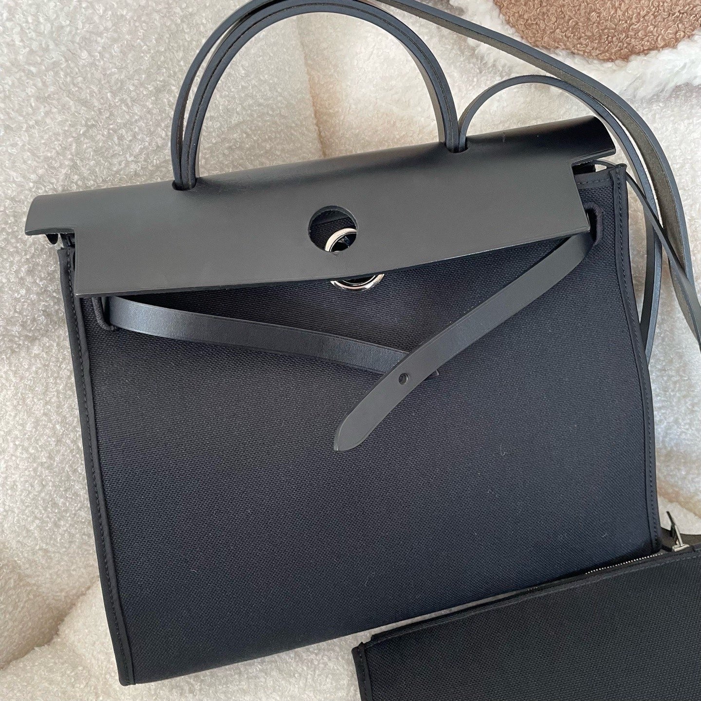 Hermes Herbag31 Black Silver Top Handle Bag Women Classic Fashion