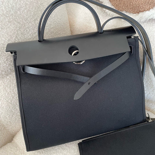Hermes Herbag31 Black Silver Top Handle Bag Women Classic Fashion