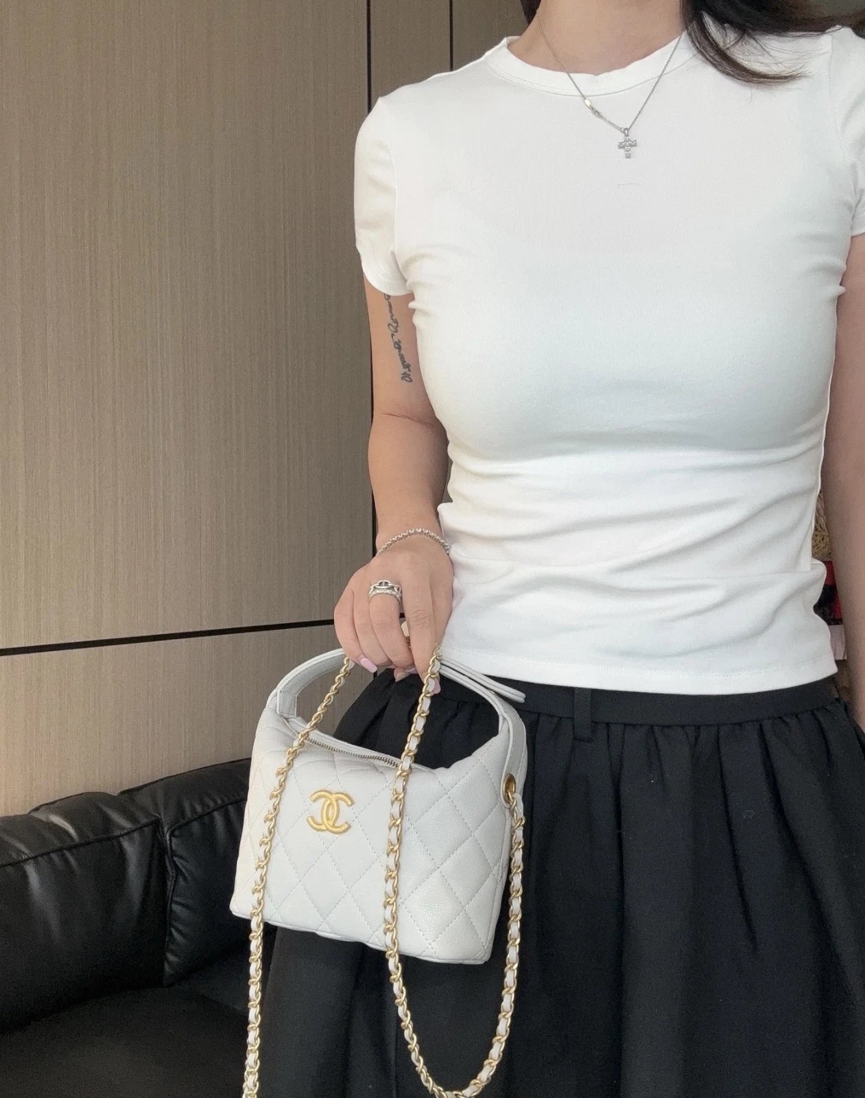 New CHANEL Gray Leather Lunch Box Bag For Women Handbag Shoulder Crossbody