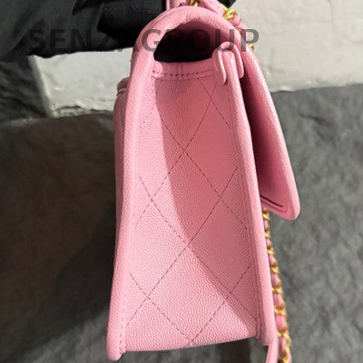 Chanel 22K Pink Quilted Caviar Gold Chain Shoulder Crossbody Bag
