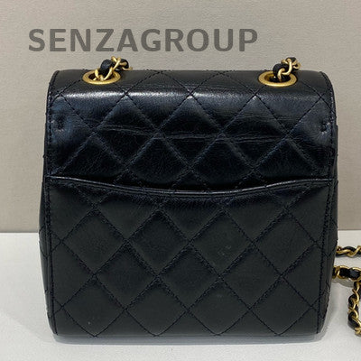 Chanel Mini Classic Flap Black Gold Quilted Lambskin Chain Crossbody Bag