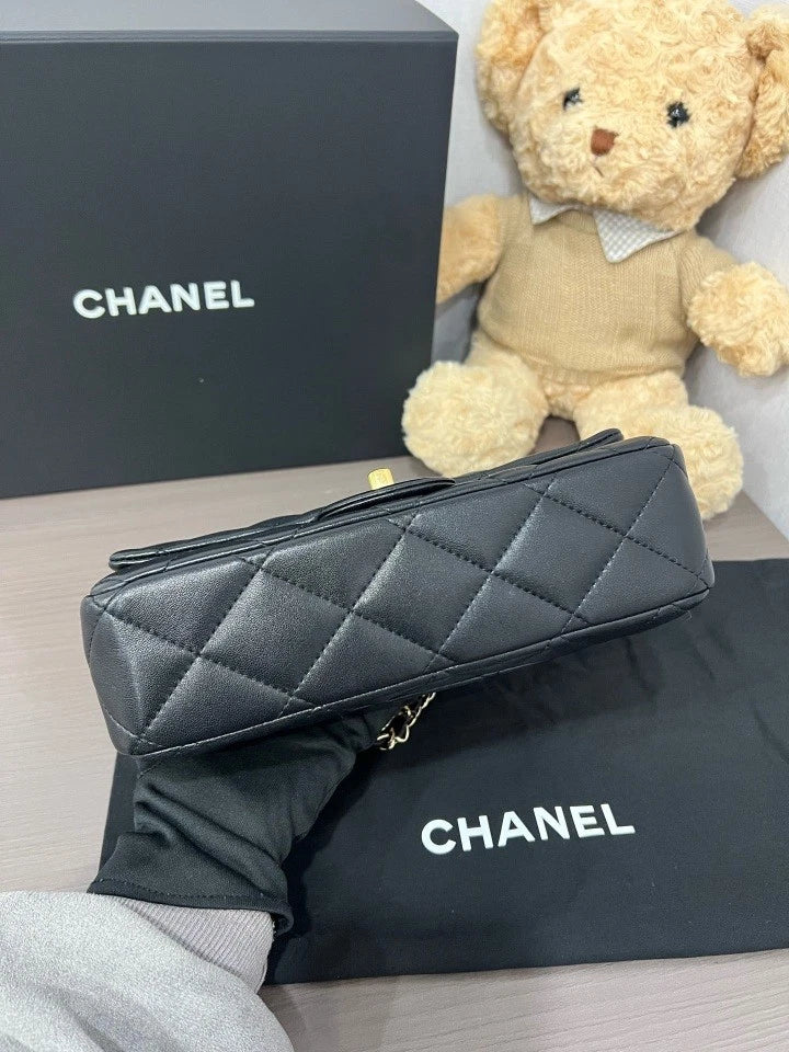 CHANEL Black Gold Classic Flap Top Handle Crossbody Bag For Women
