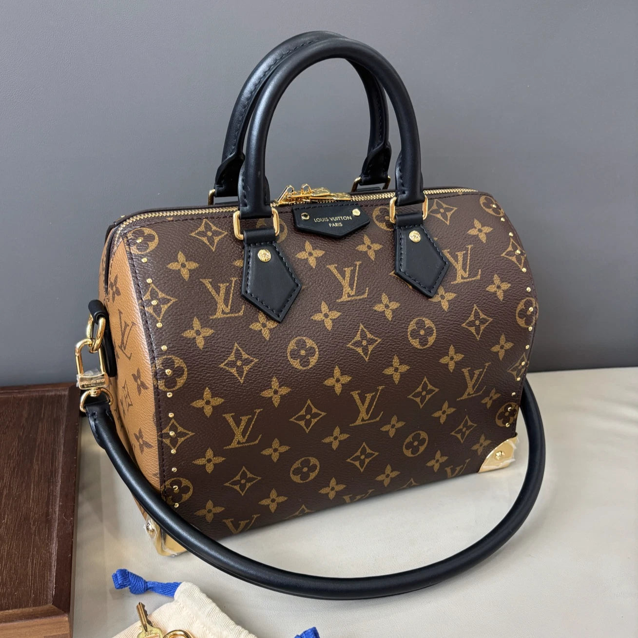 Excellent Louis Vuitton SpeedyTrunk25 Monogram Canvas Handbag Shoulder Bag