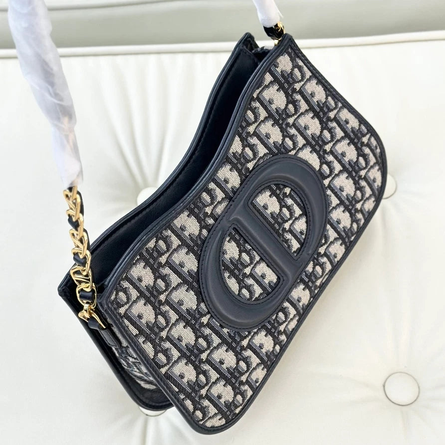 Christian Dior Signature Hobo Mini Monogram Chain Shoulder Bag Blue Women S