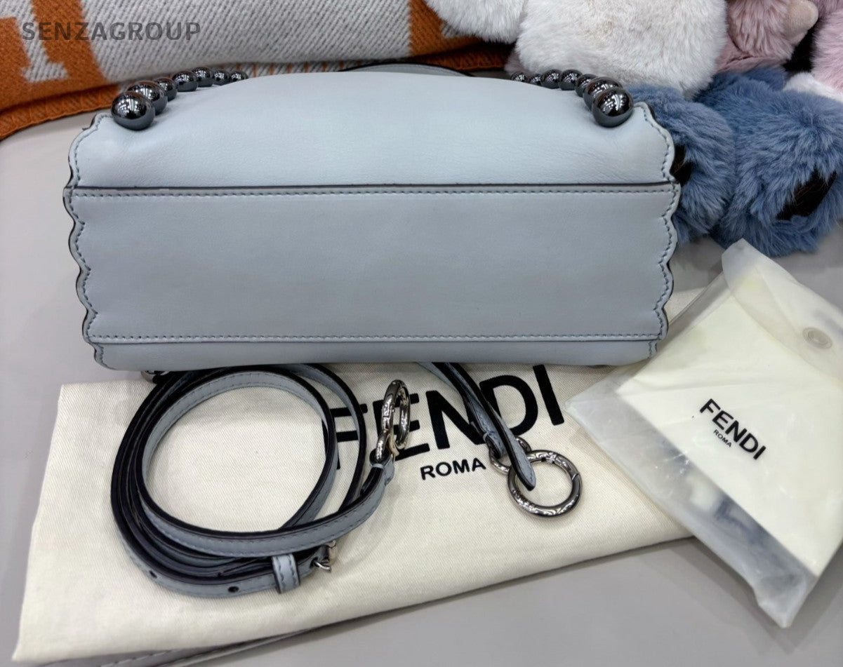 FENDI Peekaboo PM Top Handle 2way Shoulder Handbag Light gray Women Classic