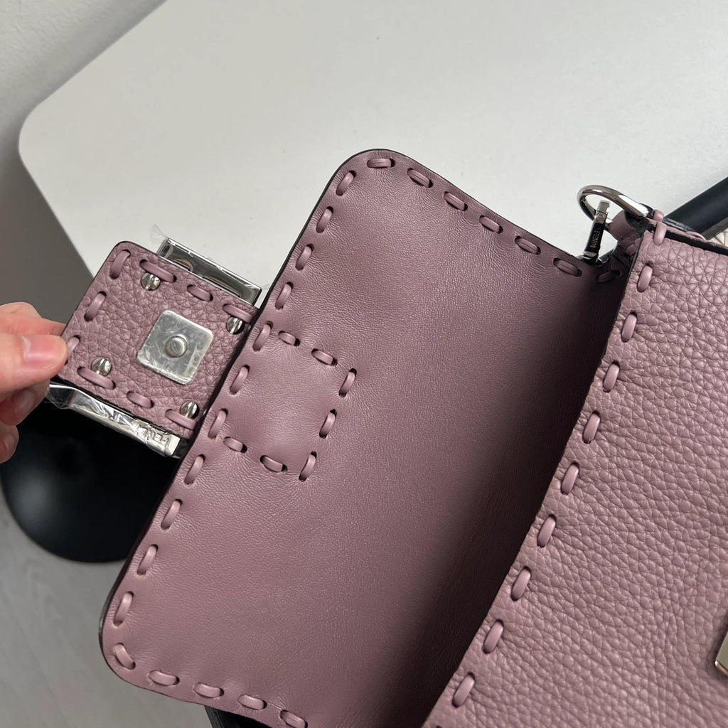 Fendi Baguette Calfskin Purple Top Handle Bag Crossbody Silver Hardware