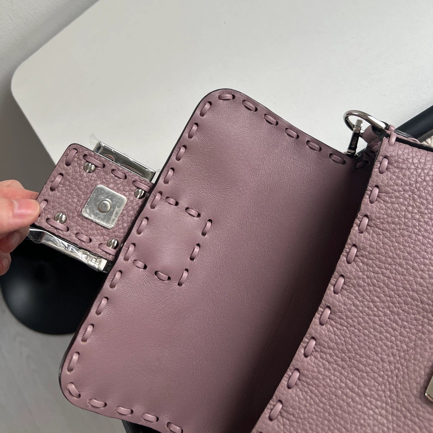 Fendi Baguette Calfskin Purple Top Handle Bag Crossbody Silver Hardware