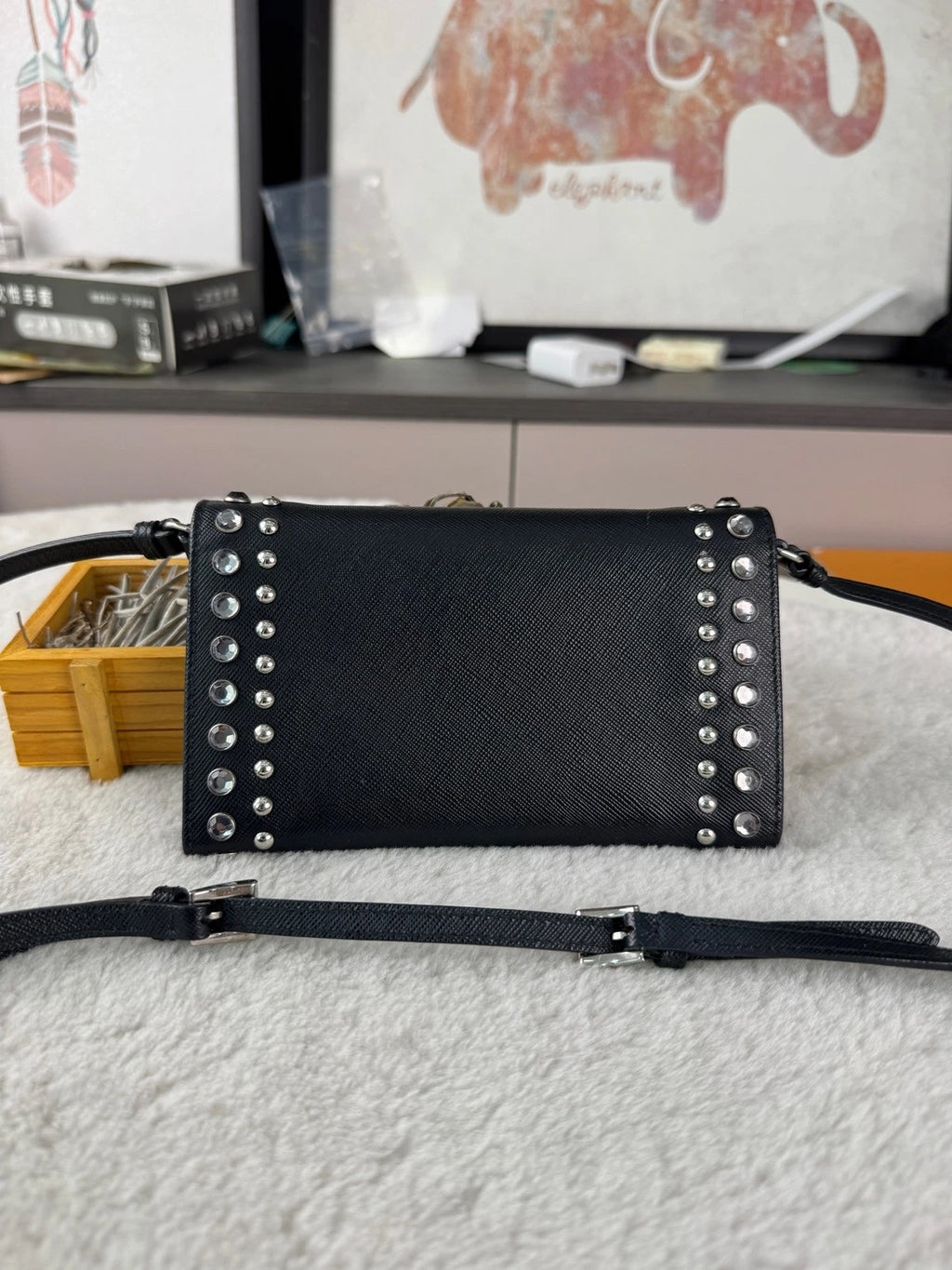 Prada Rivet Gem WOC Chain Crossbody Bag For Women