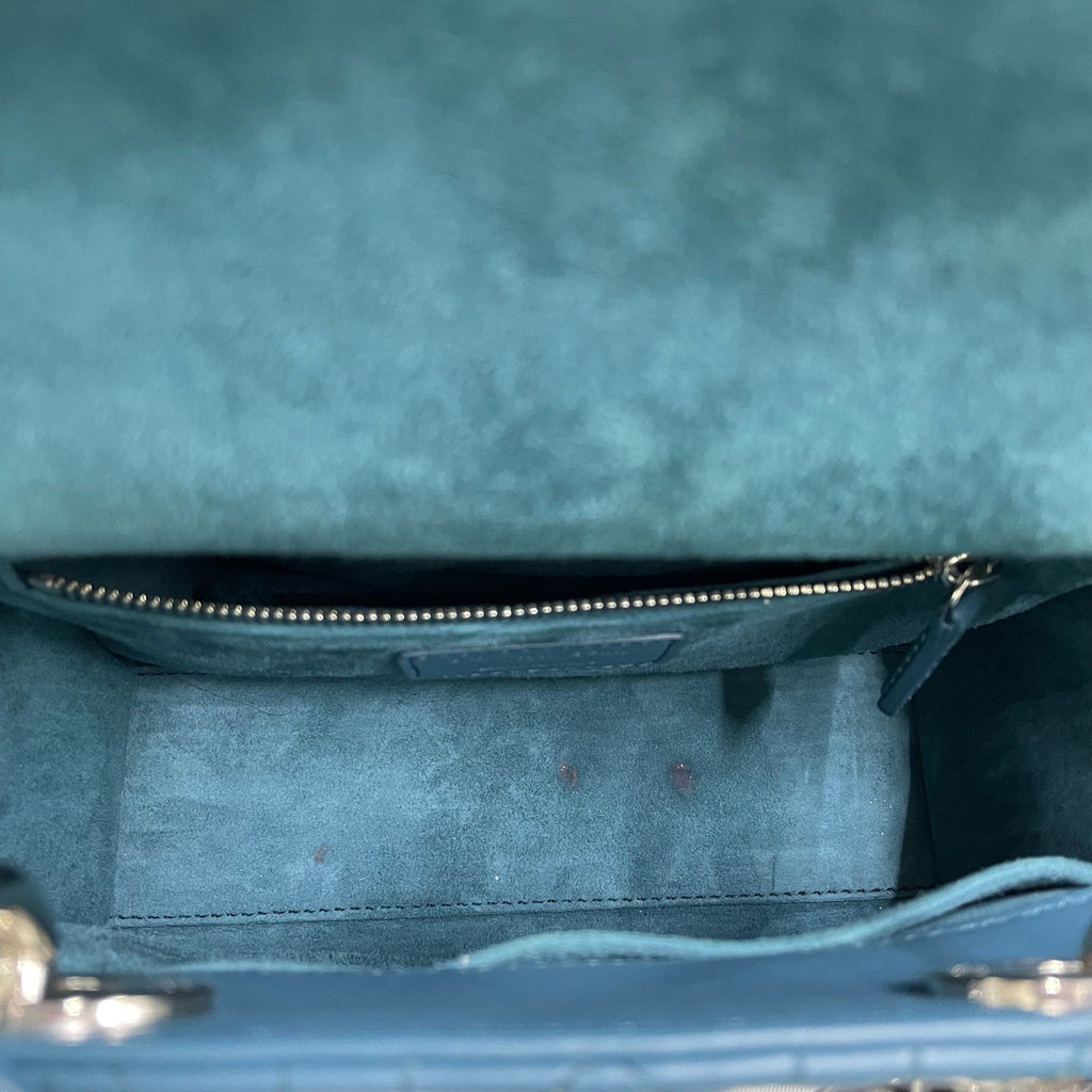 Christian Dior Lady Dior Cannage Top Handle Crossbody Blue Silver Women Classic