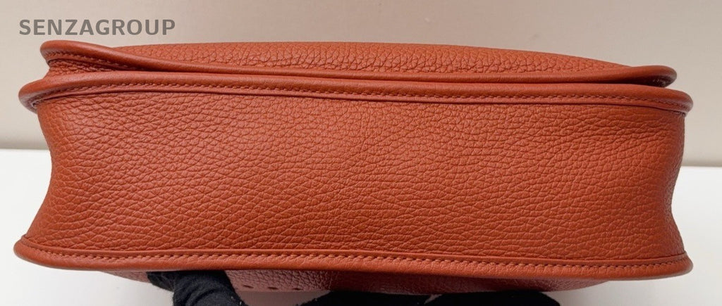 HERMES Evelyne TC Leather Shoulder Bag Crossbody Brown Silver Used Women Classic
