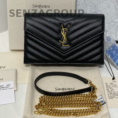 Saint Laurent Black Gold Envelope Chain Shoulder Crossbody Bag Classic