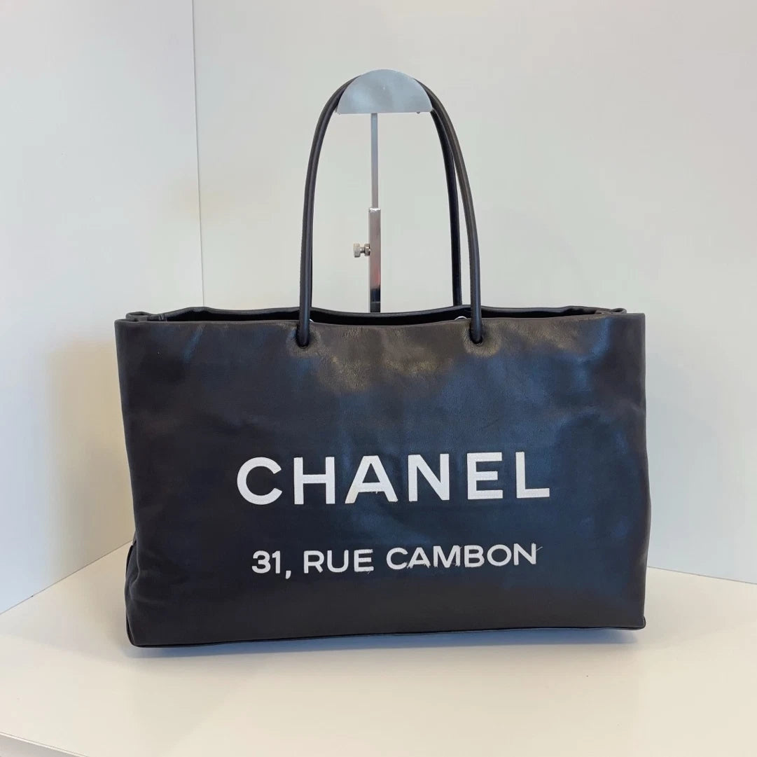 Chanel 31 Rue Cambon Tote Calfskin Handbag Shoulder Bag Black Women Classic