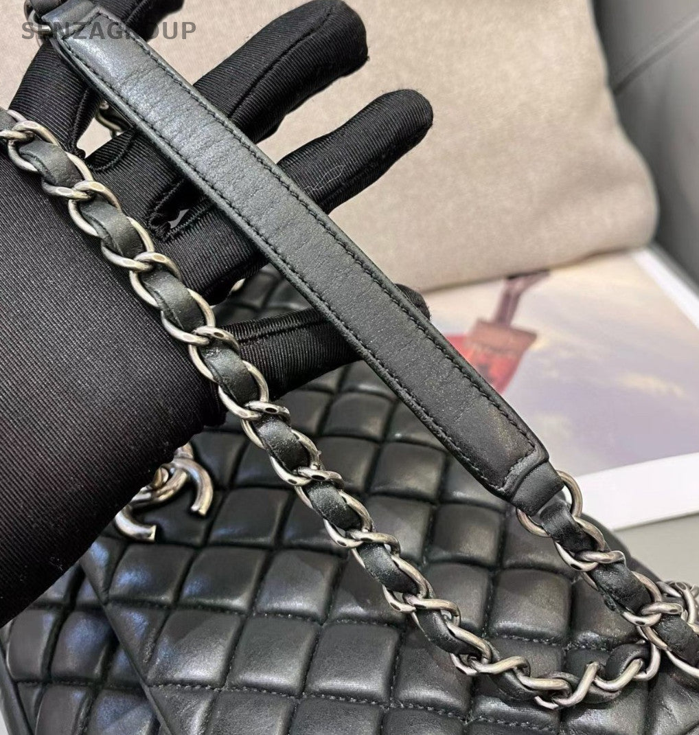 Chanel Classic Flap Chain Shoulder Bag Black Silver Diamon Women Classic