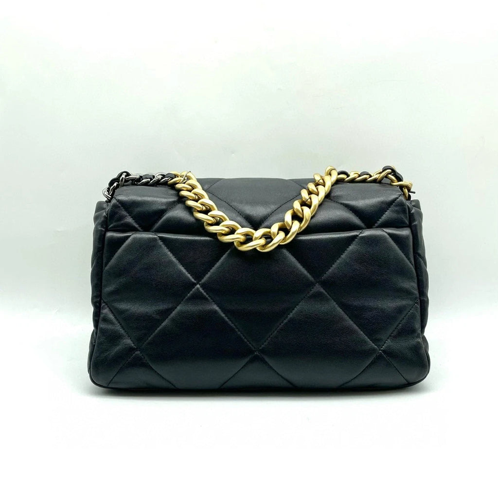 Chanel 19Bag Medium Black Lambskin Gold Shoulder Crossbody Bag For Women