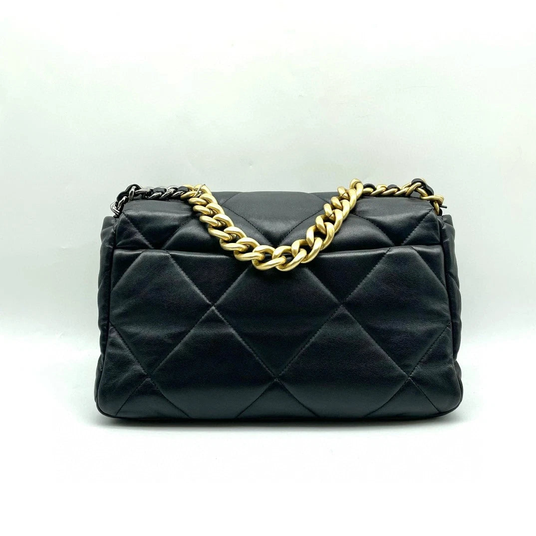 Chanel 19Bag Medium Black Lambskin Gold Shoulder Crossbody Bag For Women