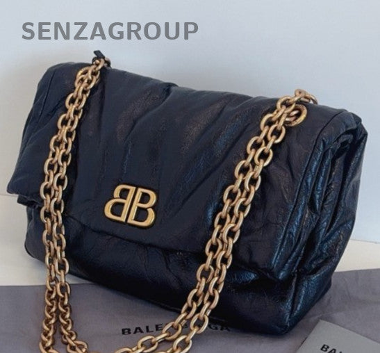 Balenciaga Monaco PM Chain Shoulder Bag Black Gold Women Classic