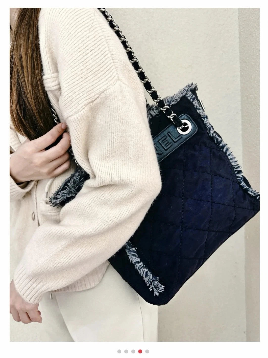 Chanel Deauville PM Chain Shoulder Bag Black Silver Women Classic