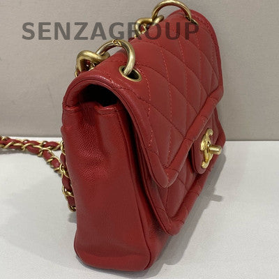 Chanel Classic Square Mini Flap Bag Red Gold Hardware Chain Shoulder Bag