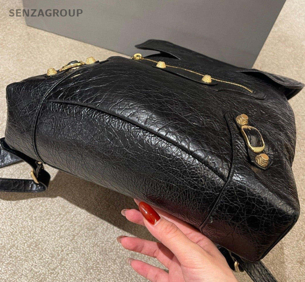 Balenciaga City Calfskin Backpack Black Gold Women Classic Fashion