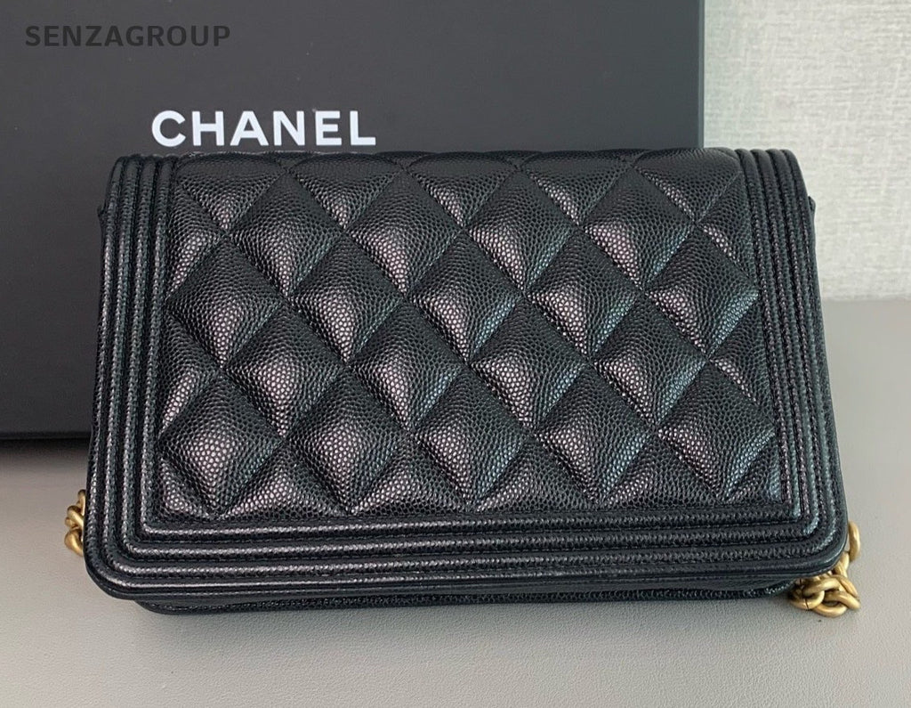 CHANEL Leboy Woc Calfskin Chain Shoulder bag Crossbody Black Gold Women Classic