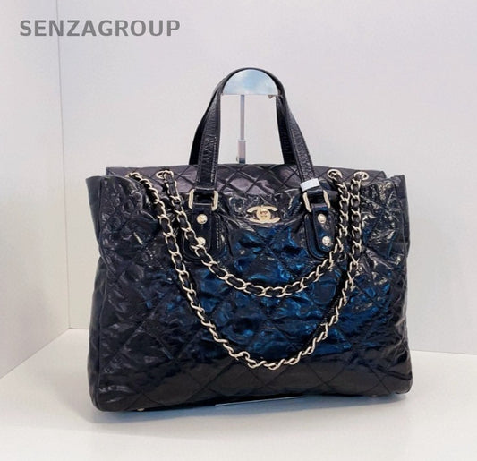 CHANEL Hobo Oil waxed leather Tote 2WAY Chain Shoulder Handbag Black Women
