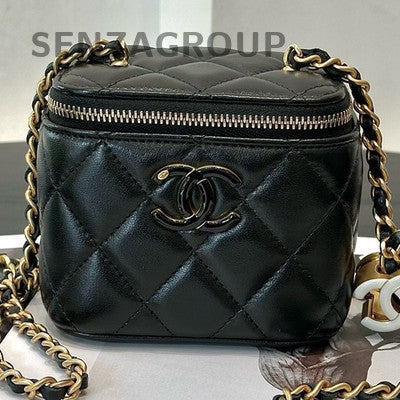 Chanel 24A Black Mini Square Flap Bag Gold CC Chain Crossbody