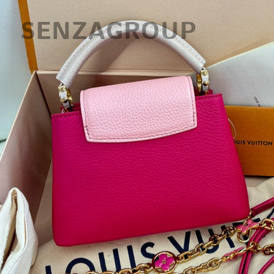 Louis Vuitton Capucines Chain Taurillon Handbag Shoulder Bag Red Gold Women