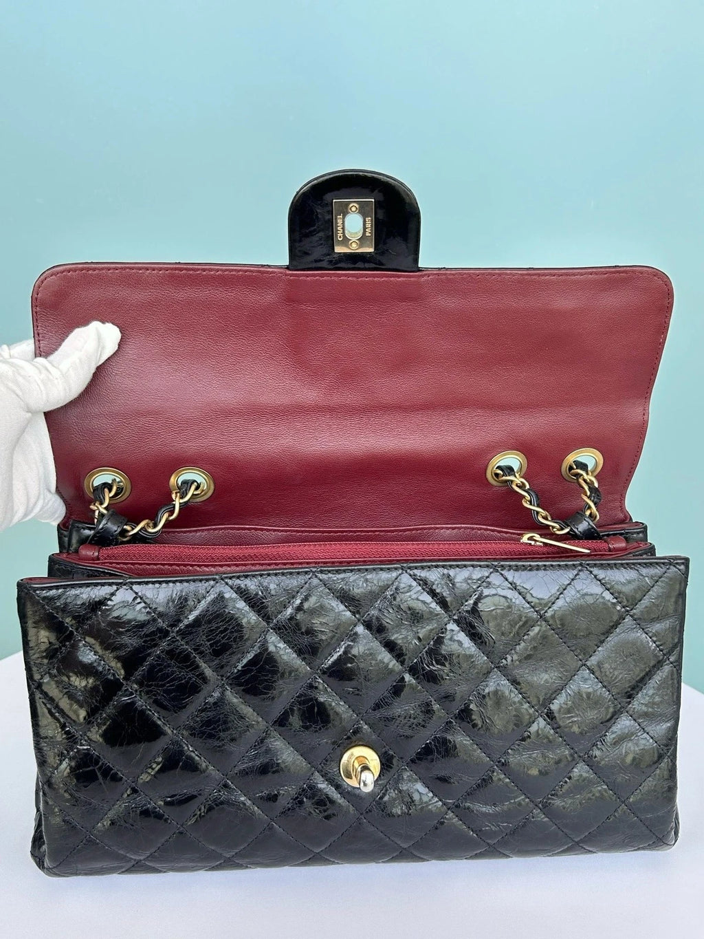 Chanel Classic Flap Jumbo Crossbody Shoulder Bag Black Gold Oil Calfskin