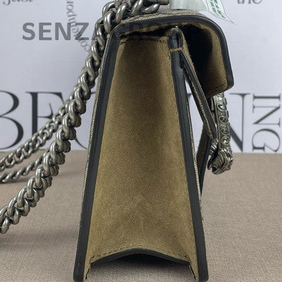 Gucci Dionysus Small Suede GG Supreme Brown Silver Chain Shoulder Bag Women