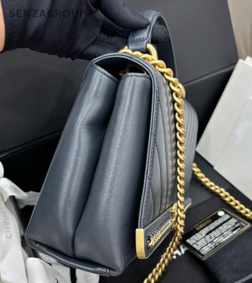 Chanel Chain 2Way Handbag Shoulder Bag Crossbody Blue Gold Women Classic