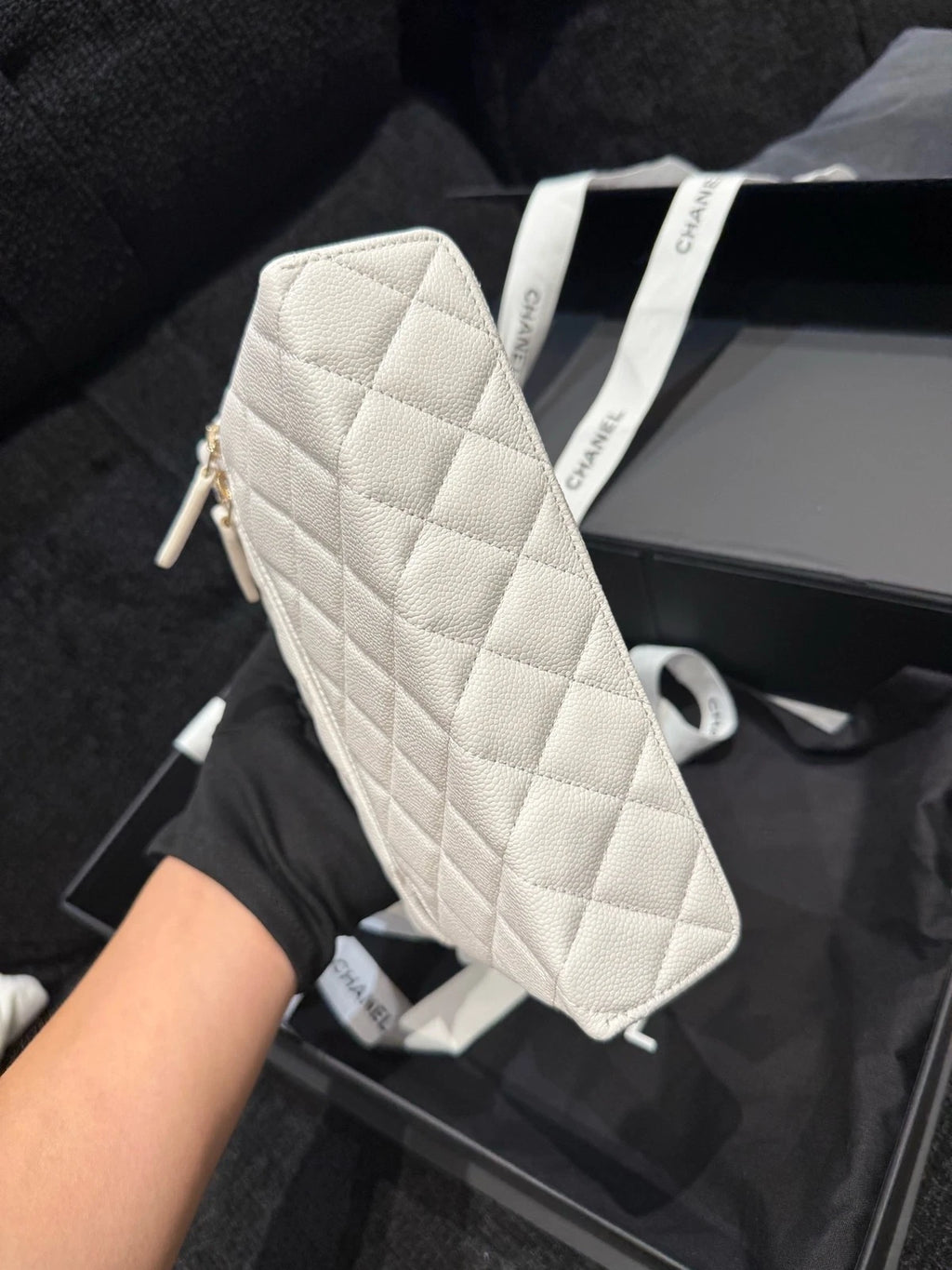 CHANEL White Gold Top Handle Lunch Box Bag For Women