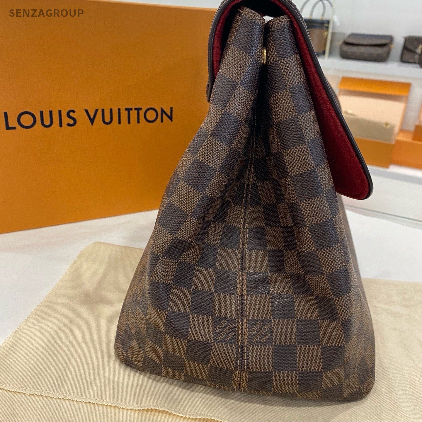 Louis Vuitton Damier Ebene Top Handle 2way Shoulder Handbag Brown