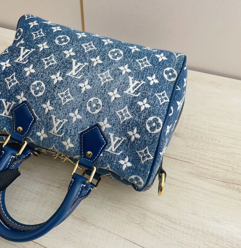 Louis Vuitton Speedy25 Denim Monogram Tote Top Handle Bag Shoulder Women