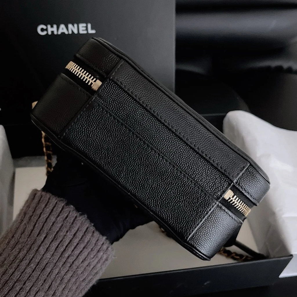 Chanel Camera Case PM Calfskin Chain Crossbody Black Gold Diamond Women Classic