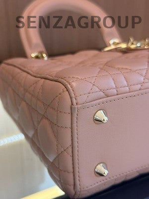Dior Lady Dior Cannage Bag Pink Gold Hardware Tote Shoulder Bag