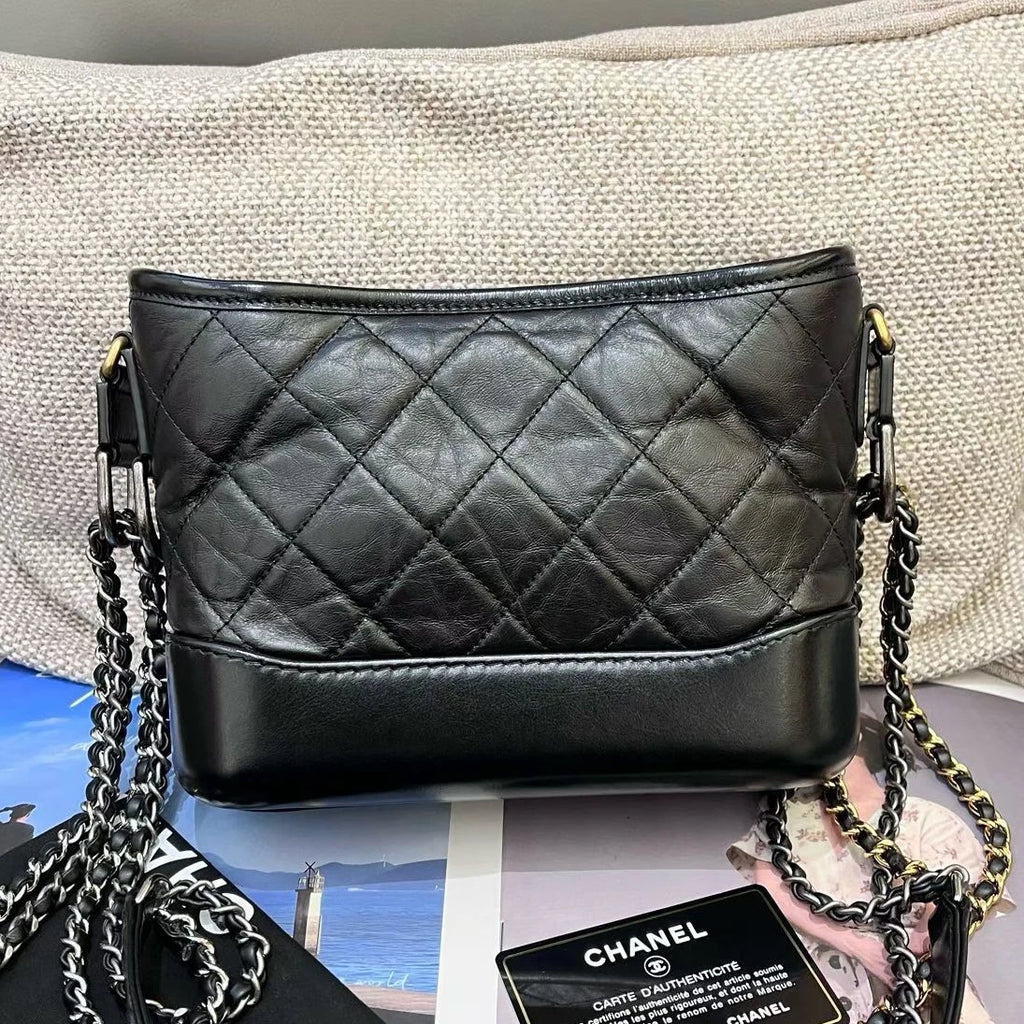 Chanel Gabrielle PM Chain Shoulder Bag Crossbody Black Gold Women Classic