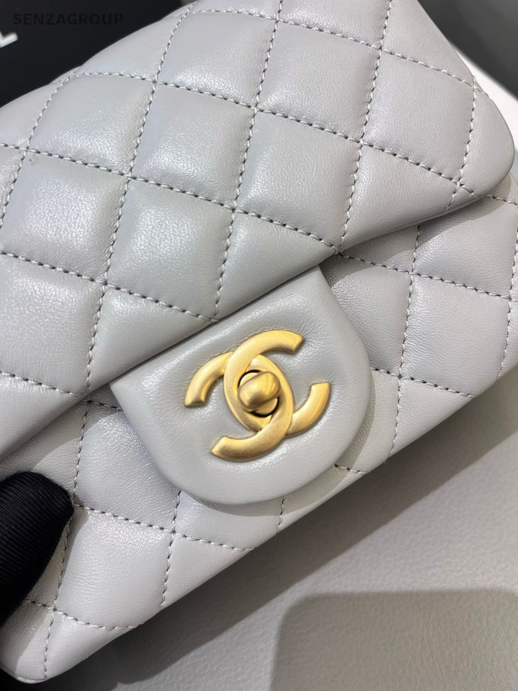 Chanel 24K Chain Shoulder Bag Crossbody Gray Gold Women Diamond