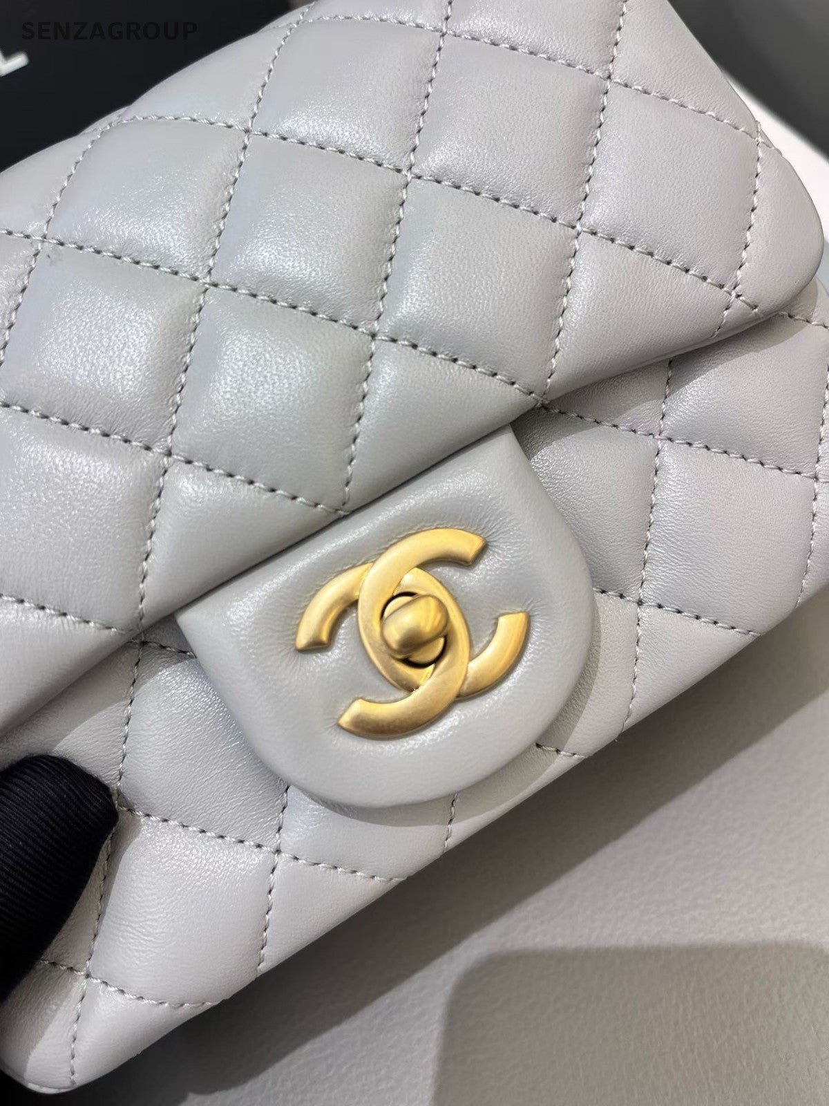 Chanel 24K Chain Shoulder Bag Crossbody Gray Gold Women Diamond