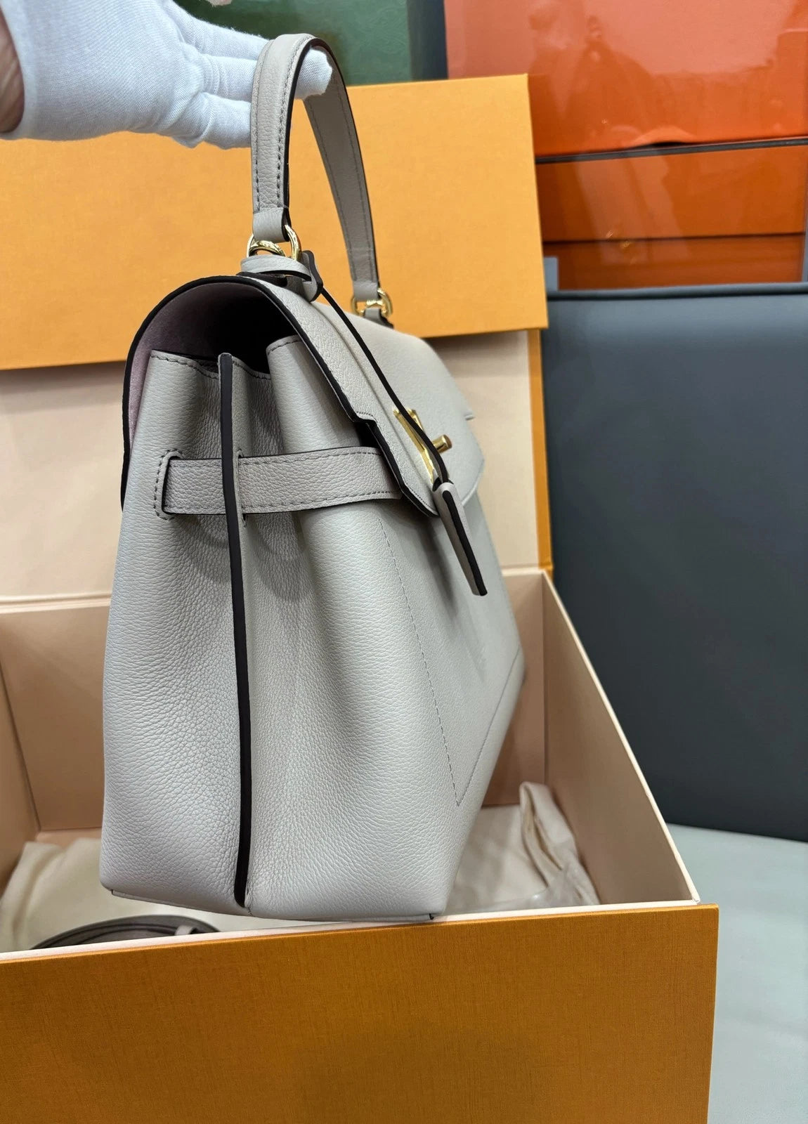 Louis Vuitton Lock Me Ever Medium Top Handle Bag Grey Gold Women Classic