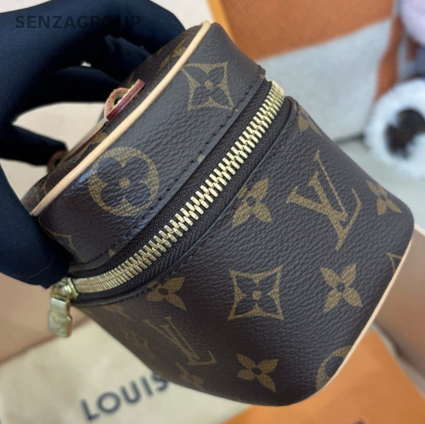 Louis Vuitton Nice Nano Monogram Top Handle Bag Brown Gold Women Classic