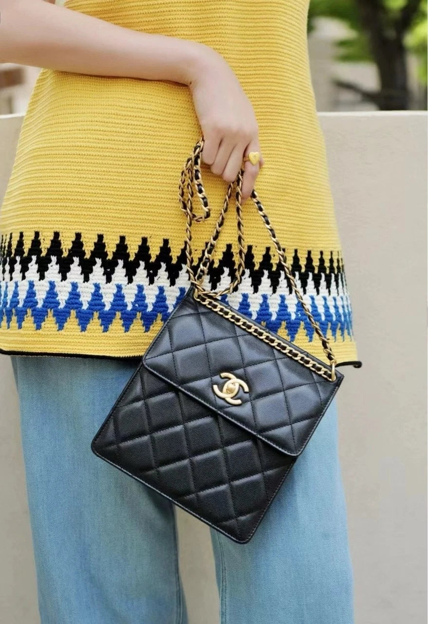 CHANEL Black Gold Leather Crossbody Bag For Women