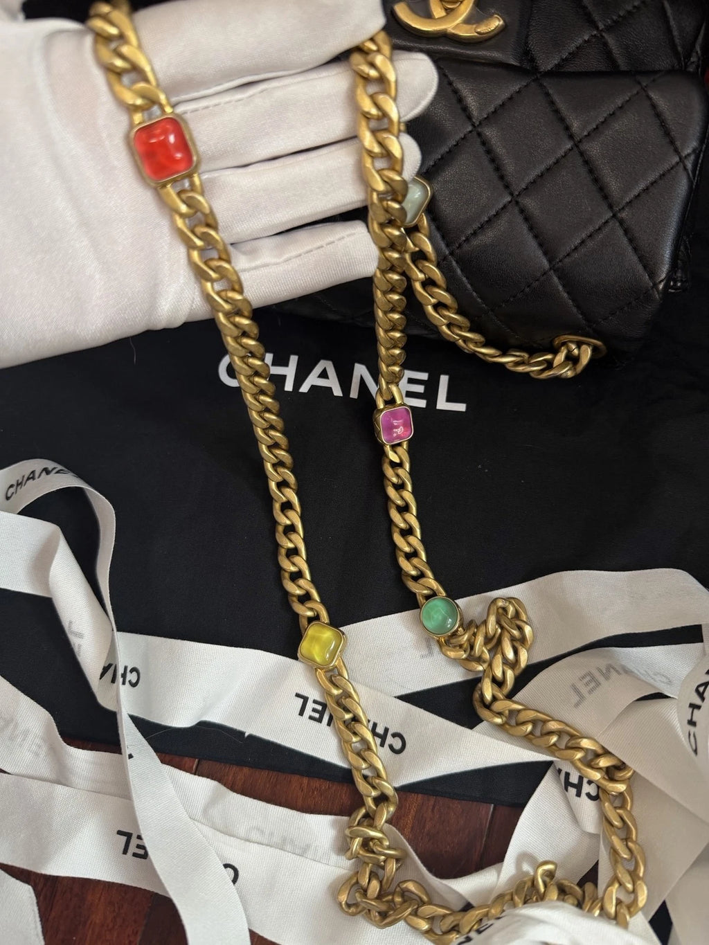 Chanel Classic Flap Colored Jewel Chain Shoulder Crossbody Black Fashion Women