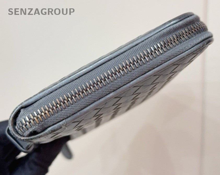Bottega Veneta Intrecciato Long zip Clutch Wallet Black