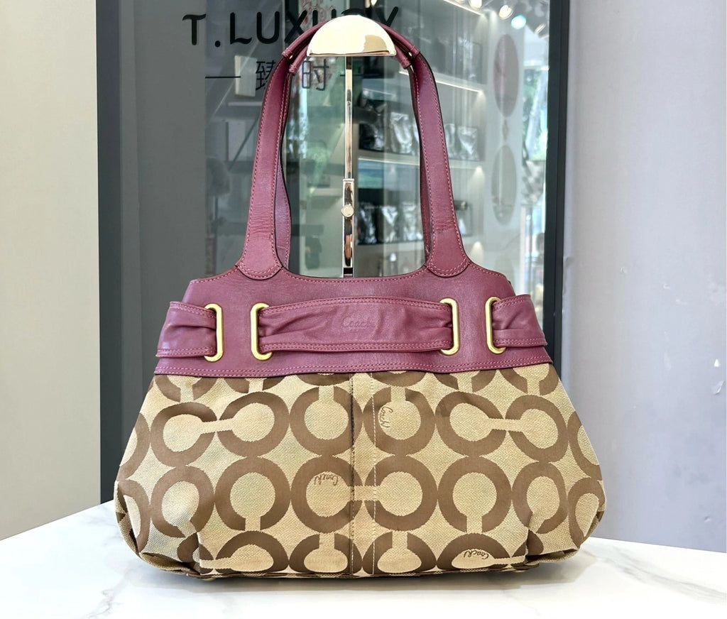 COACH Classic Print Purple Leather Cloud Shoulder Bag For Women