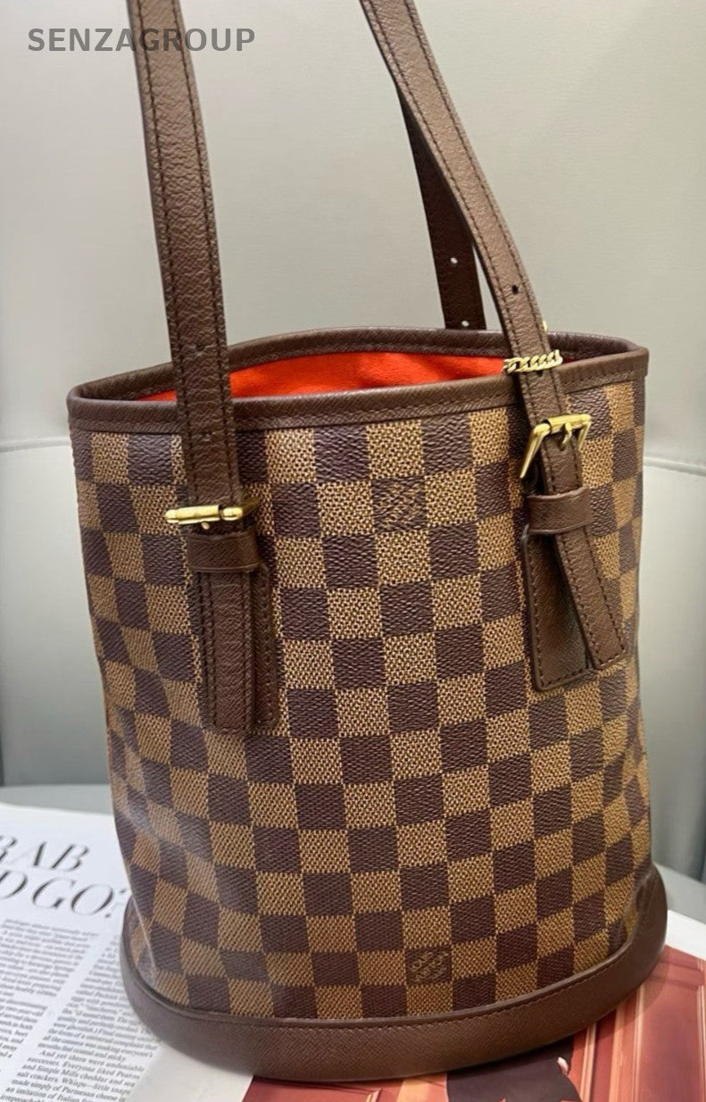 Louis Vuitton Damier Bucket Shoulder Bag Brown Red Women Classic Vintage