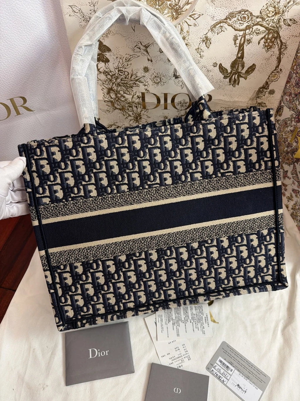 Dior Book Tote Canvas Blue Top Handle Tote Bag Excellent